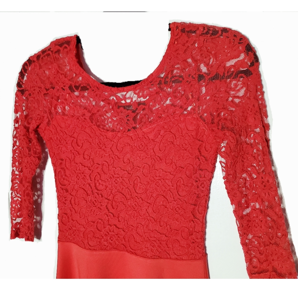 Red Mini Flare dress With Lace